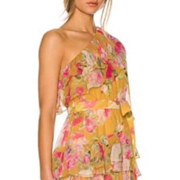 NWT Rococo Sand Avar Belted One Shoulder Dress in Ochre Revolve Large - Picture 3 of 13